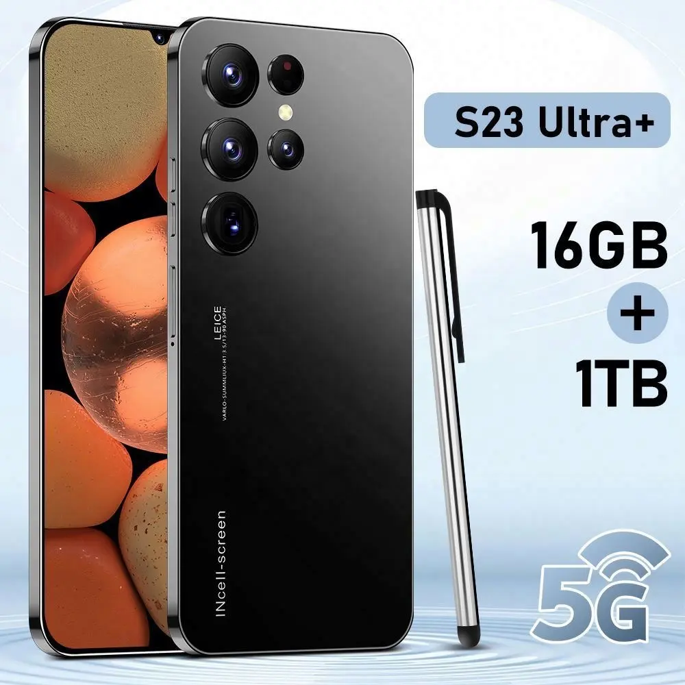 원래 S23 울트라 잠금 해제 전화 7.3 인치 FHD 화면 5G 스마트 폰 16GB + 1T 실제 200MP 카메라 휴대 전화