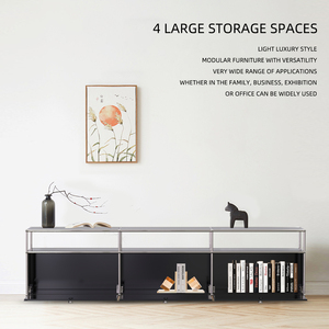 Đồ nội thất bằng kim loại màu đen, Tủ <span class=keywords><strong>TV</strong></span> bằng thép không gỉ kiểu Trung Quốc, đồ nội thất mô-đun có thể tùy chỉnh công suất lớn - Product Image 3