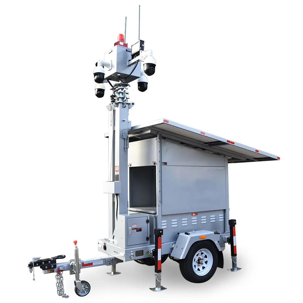 Univ power solar security camera trailer surveillance tower with PTZ and CCTV camera
