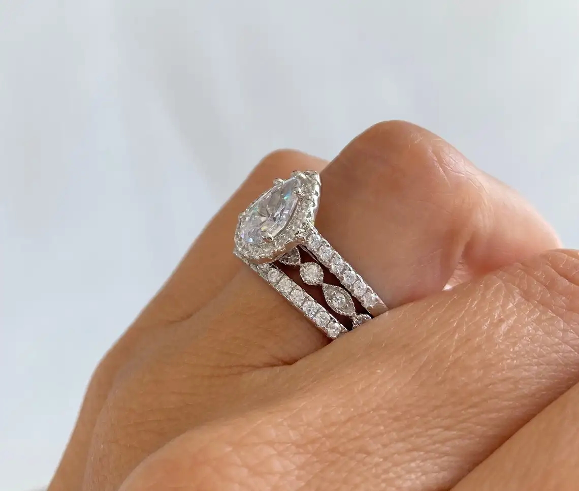 유럽 크라운 디자인 패션 moissanite 다이아몬드 반지 웨딩 약혼 반지 여성 세트