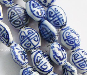 Wholesale Ceramic Jewelry Blue and White Porcelain China Beads for Jewelry Making Flat Oval 14x12x7mm <strong>Hole</strong>: 2mm - Product Image 3