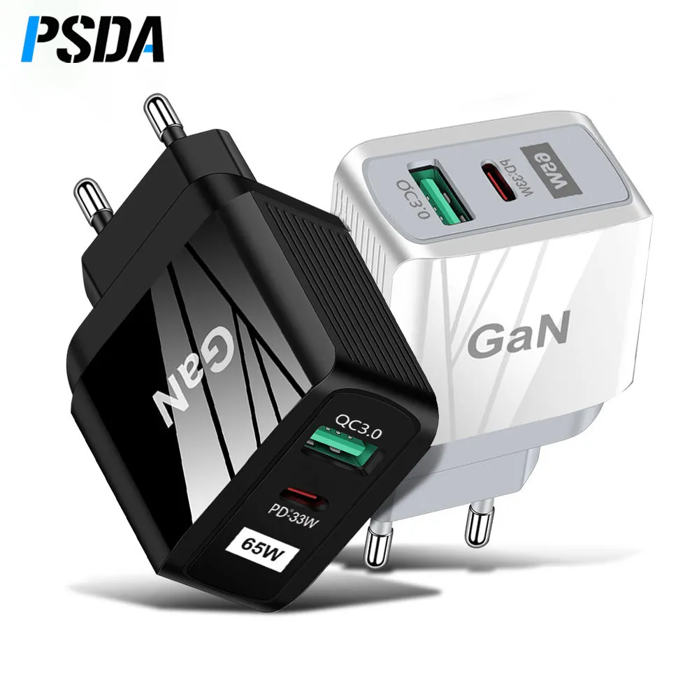 PSDA 65W غان شاحن الهاتف سريع شاحن آيفون سامسونج باد محمول PD USB C شاحن سريع 3.0 نوع C