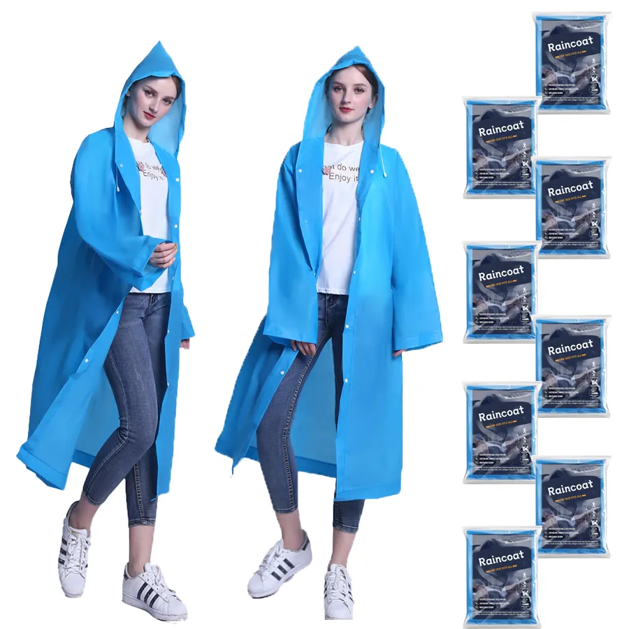Imperméable bleu avec logo personnalisé en gros Manteaux de pluie portables Poncho de pluie réutilisable Manteaux de pluie imperméables pour femmes