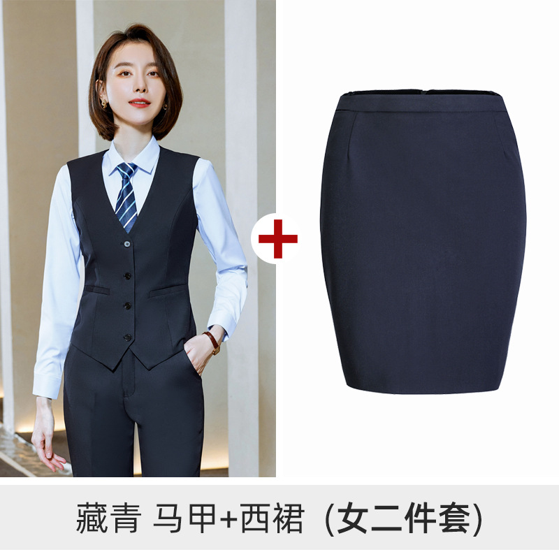 Women's navy blue vest and short skirt