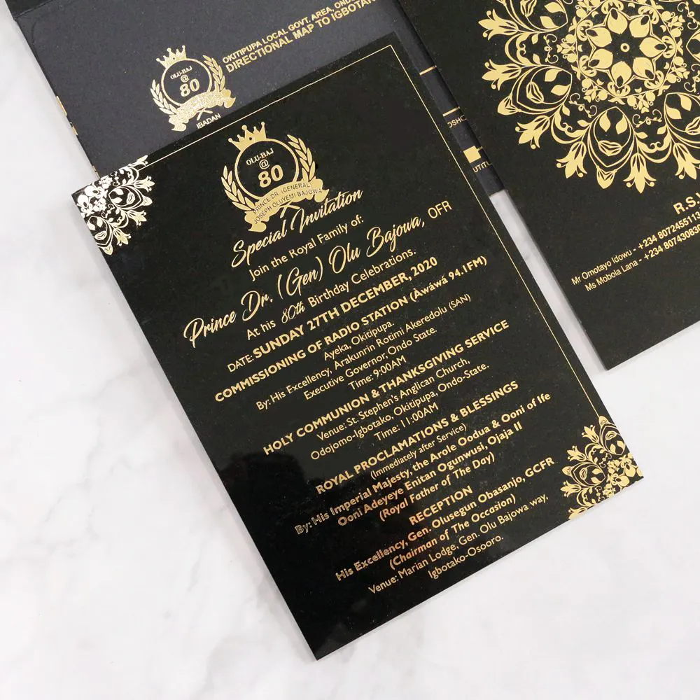 Carte d'invitation de mariage en acrylique noir Royal, carte de vœux de baptême, invitations de mariage extravagantes
