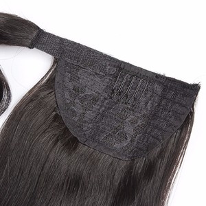 2024 gran oferta 100% extensión de cabello humano Remy estilo recto cordón garra Clip cola de caballo con banda elástica gancho y bucle - Product Image 1