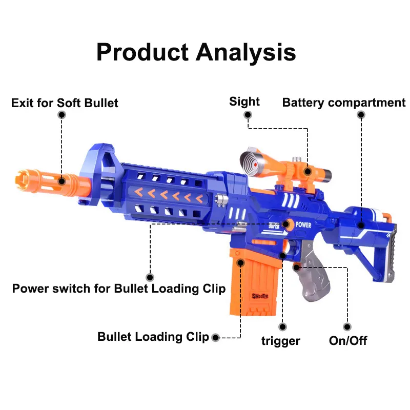 Electronic Air Soft EVA bullets gun Kids outdoor play gun shooting targets toy gun boy toy made in china