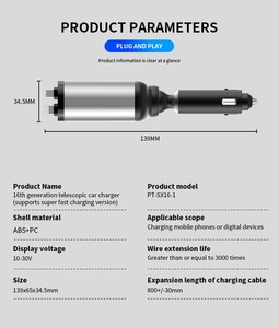 <strong>4</strong> in 1 Fast Retractable Car Charger USB C Car Charger Fast Charge 60W With Retractable Cables LED USB Port Car Charger <strong>Adapter</strong> - Product Image 4