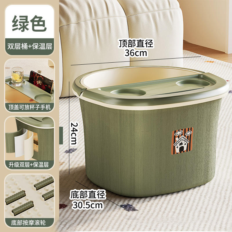 Seau de bain de pieds vert à trois couches, d'occasion.