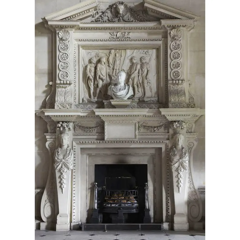 Home Decoration White Marble Wall Decor OverMantel Figure Double Fireplace Surround