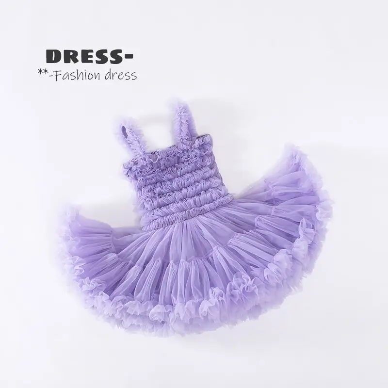 2022 Frühling Sommer Beliebte Mädchen Prinzessin Kleid Hosenträger Tutu Kleid Kinder Mesh Kleid Kleinkind Baby Wear