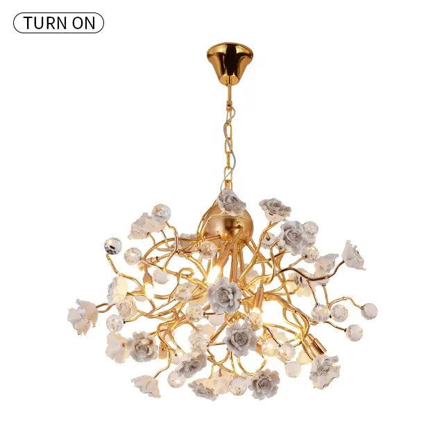 2020 newest white rose chandelier modern hanging lamp flower lighting romantic lamp for princess room