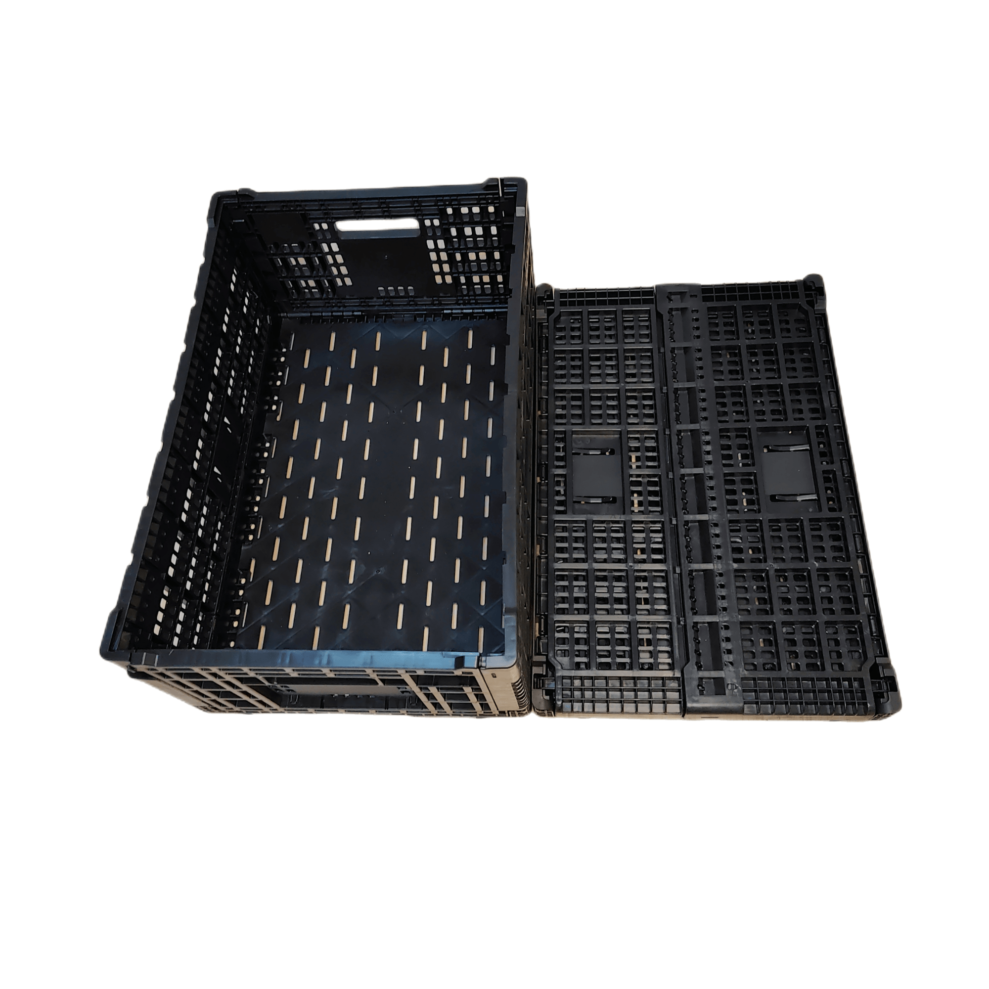 black plastic crates