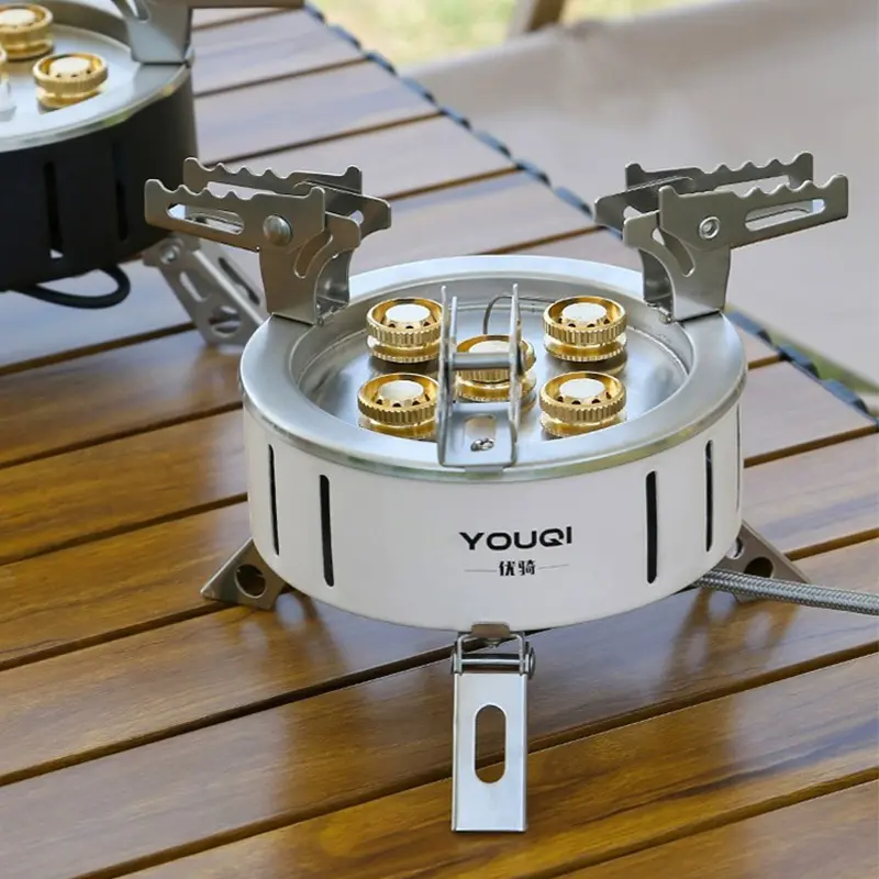 YOUQI Rond Pliant En Acier Inoxydable Randonnée Extérieure Portable Réchaud Au Gaz Butane Barbecue Extérieur