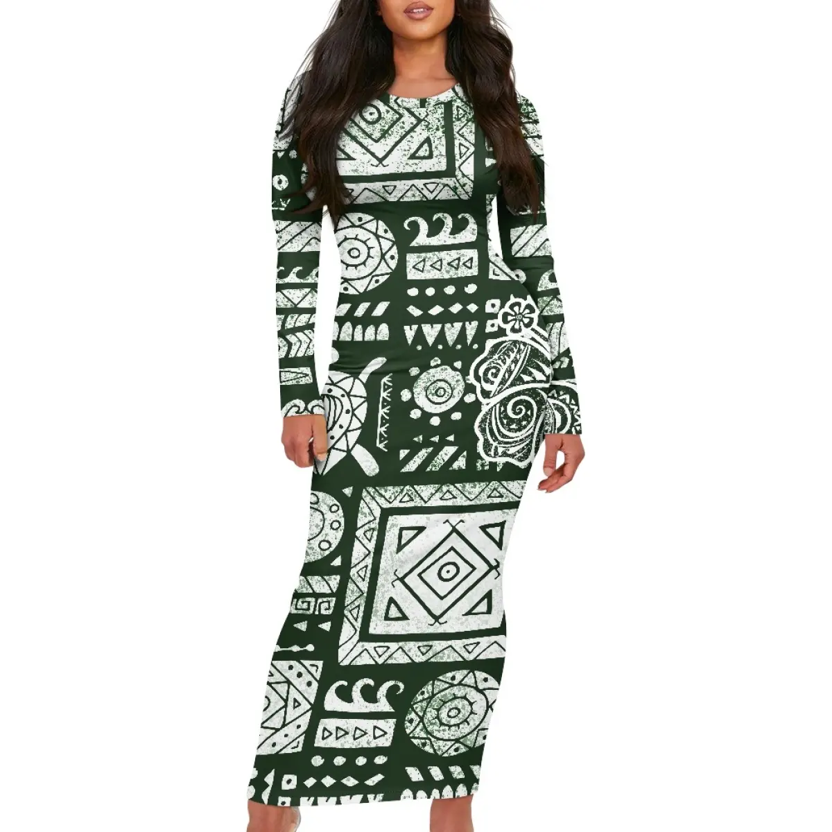 Best Seller Long Sleeve Dresses Women Polynesian Tribal Print Women's Clothing 2023 New Style Print On Demand Daily Wear Clothes