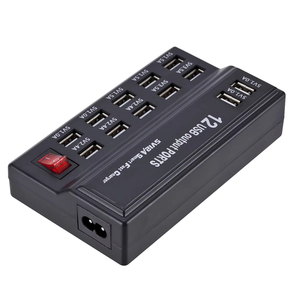 60W 12端口USB快速充电站多端口USB充电器，适用于带美国欧盟插头的手机5V 12A DC电源