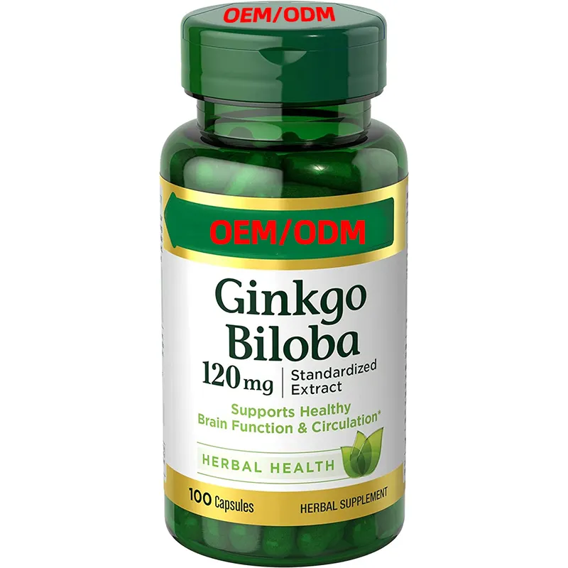 100 Capsules Ginkgo Biloba Capsules 120mg, Supplément de soutien de la mémoire, Soutient la fonction cérébrale et la vigilance mentale