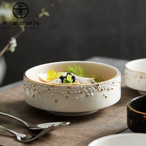 Çevre dostu altın yemek takımı yüksek kabartmalı altın tasarım seramik tabak - Product Image 4