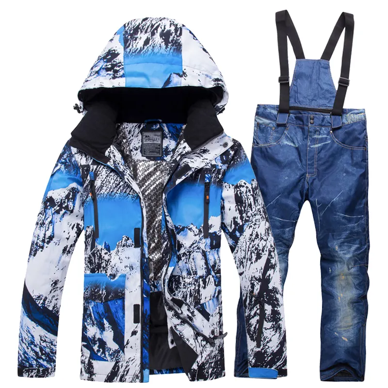 Sıcak satış yeni süper sıcak erkekler kayak takım elbise su geçirmez nefes rüzgar geçirmez açık spor giyim kayak Snowboard ceket + pantolon