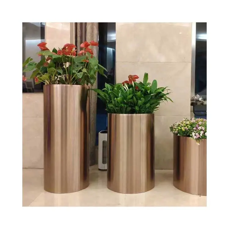 Custom Metal Plant Box Stainless Steel Large Plant Pot Rose Gold Pot With Stand Indoor Planter