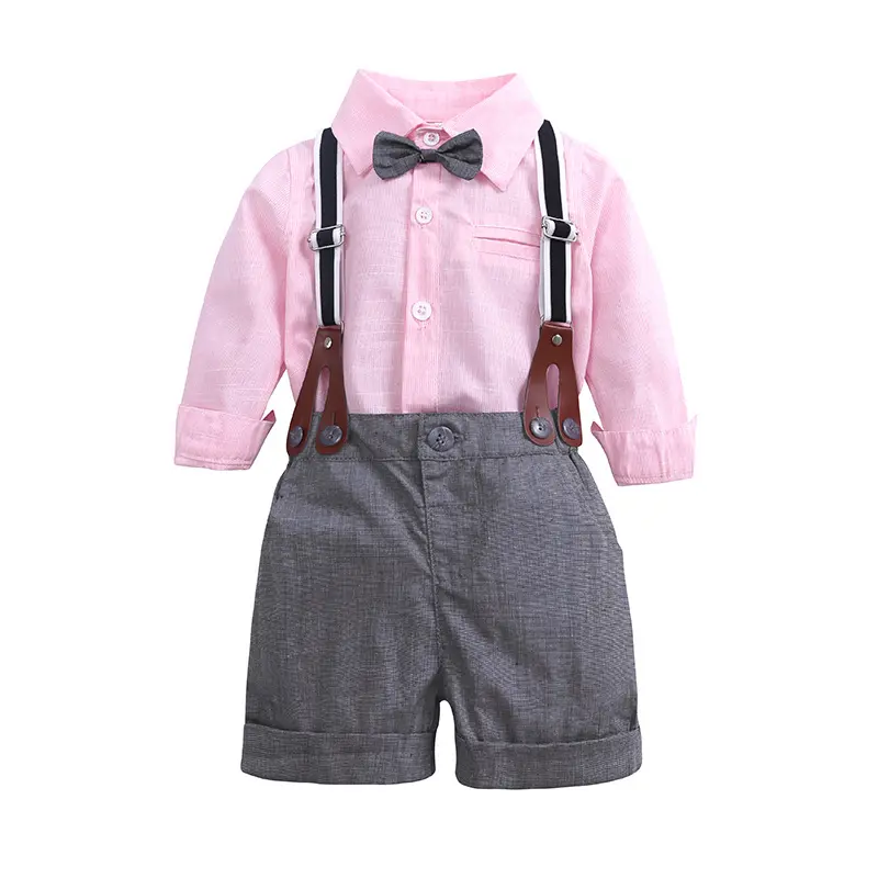 Ropa para niños Hombres Bebé Niño Tirantes Béisbol Pantalones cortos Camisa de manga larga Traje formal