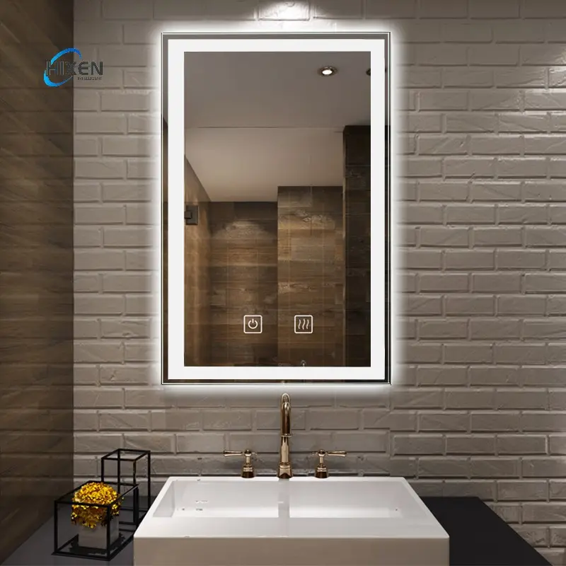 Hixen กระจกหน้าจอสัมผัสอัฉริยะสำหรับใช้อาบน้ำในโรงแรมดีไซน์ใหม่ทรงสี่เหลี่ยมผืนผ้า18-2B กระจก LED กันน้ำ