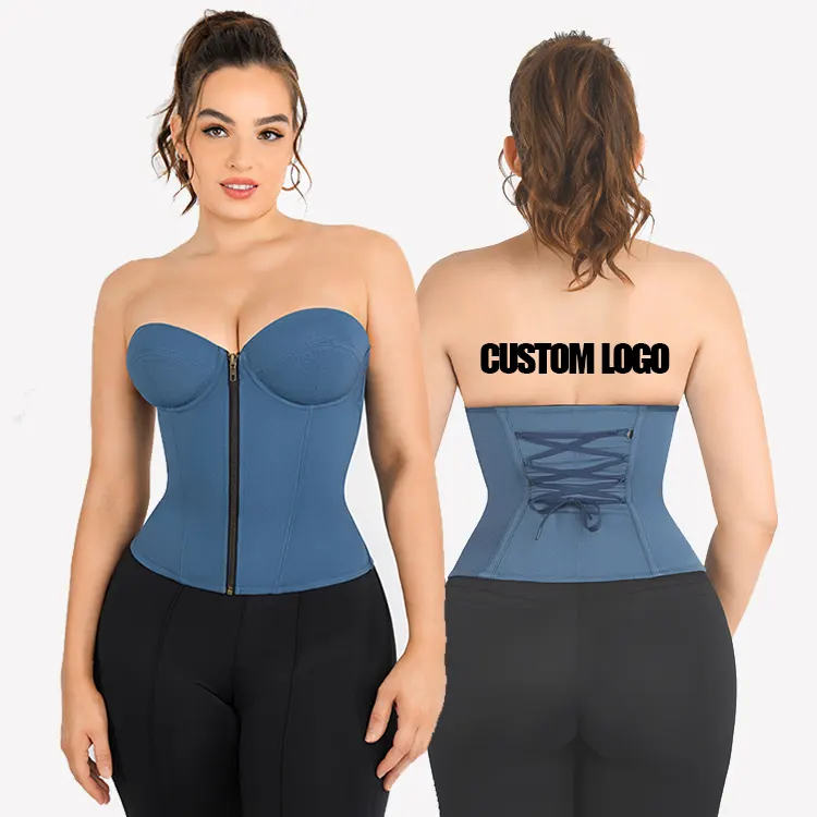 Atacado Personalizado Emagrecimento Vintage Zipper Jean Espartilho Cintura Trainer Shaper Bustier Espartilho Mulheres Femininas Espartilho Top