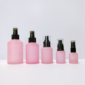 30ml 50ml 100ml mat pembe eğimli omuz cam kozmetik pompalı losyon şişeleri 100g cam krem kavanozu konteyner - Product Image 1