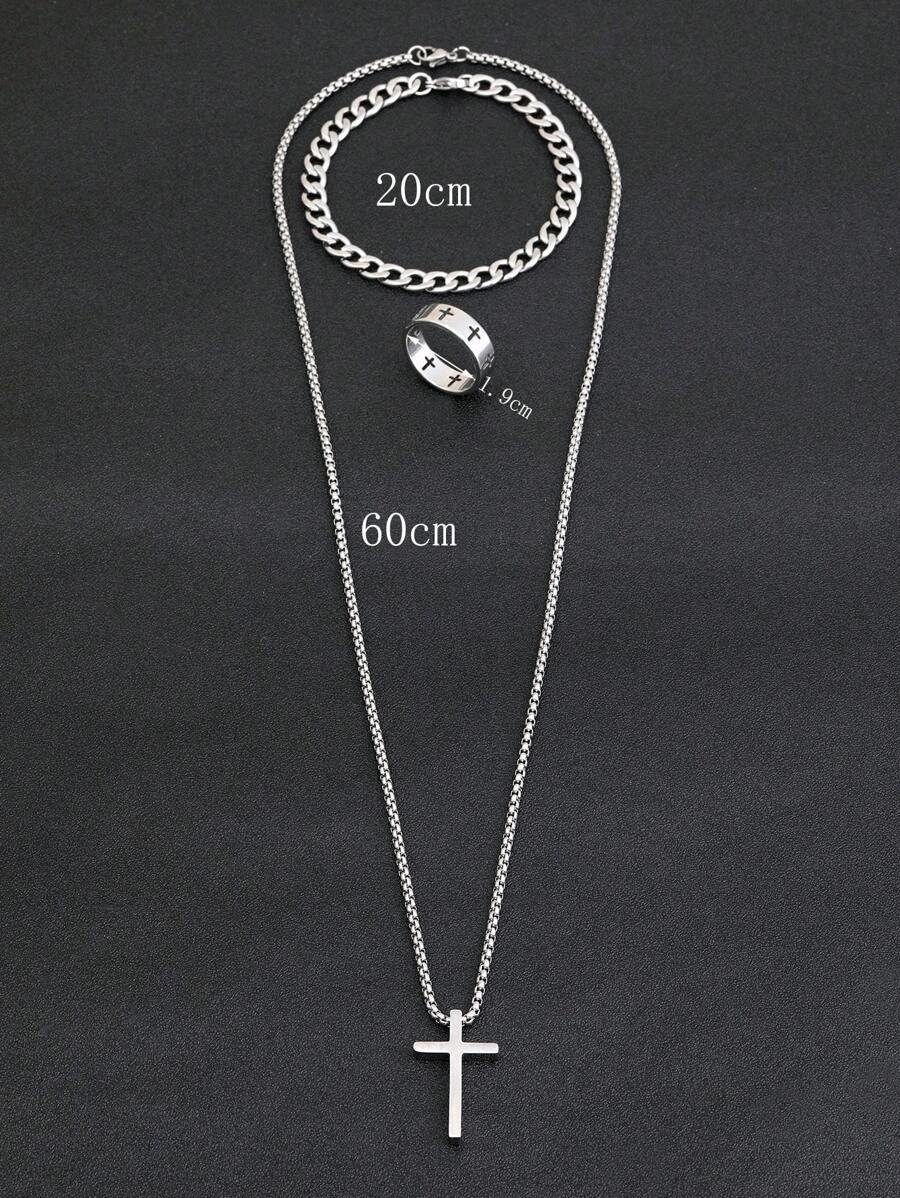 Silver Hollow Cross Set