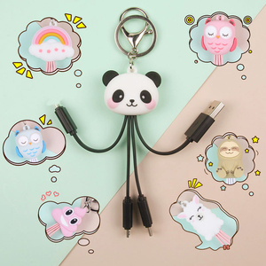 创意设计可爱熊猫多充电器电缆聚氯乙烯动物卡通钥匙扣Usb 3合1充电线