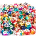 SOJI Factory Cheap Price Rainbow Acrylic Charm Beads With Silver Brass Cores Large Hole European Loose Beads For Jewelry Making