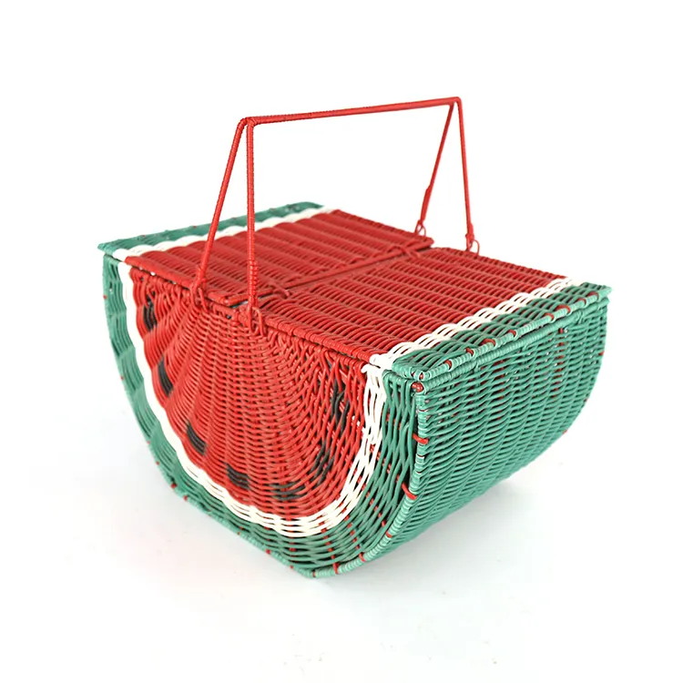 Cesta de armazenamento de piquenique, cesta de polipropileno com fibras de resina do pe rattan feito à mão