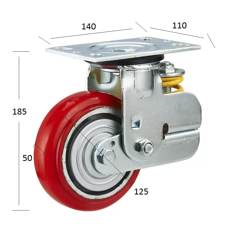 Roulette de haute qualité de 5 pouces, roue universelle d'absorption des chocs à ressort, roulettes de plaque de noyau de fer de 125 mm