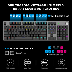 Interruptores de llave mecánicos híbridos, iluminación croma RGB personalizable, teclas iluminadas individualmente, Macro programable, teclado para videojuegos