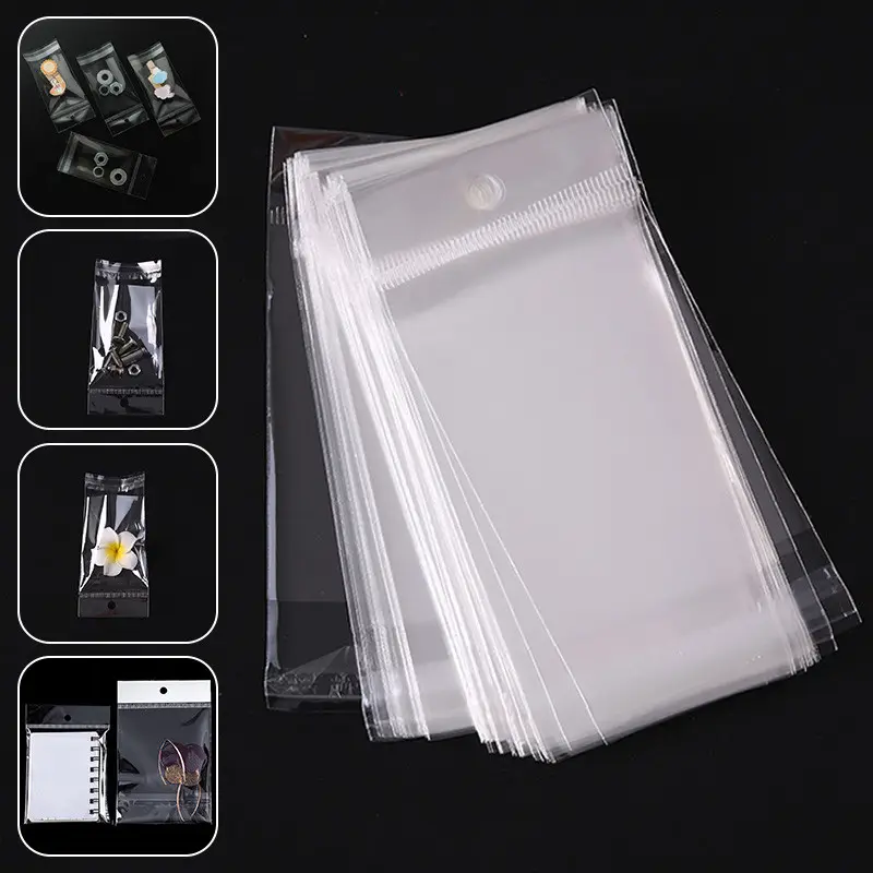 Manufacturer CustomTransparent Self-adhesive Plastic Bag Hanging Hole Different Sizes Jewelry Clothes Package OPP Bag