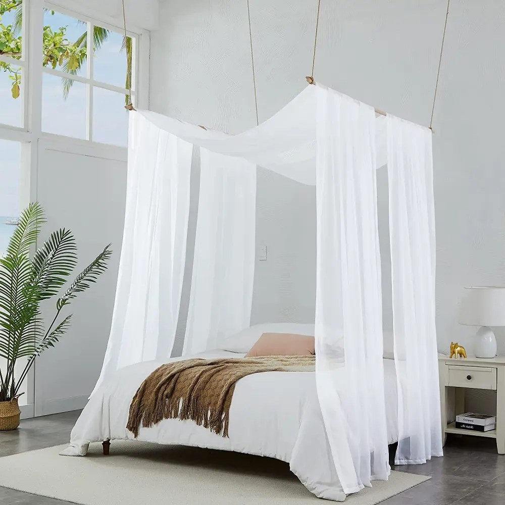 Tende a baldacchino per letto di vendita calde tende da letto a baldacchino trasparenti bianche mantovana in Chiffon per la decorazione dell'arco di nozze del letto della finestra