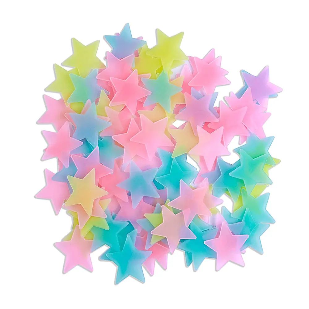 Autocollants muraux en plastique étoiles lumineuses fluorescentes, étiquettes autocollantes, pour la décoration artistique, 100 pièces, diy bricolage