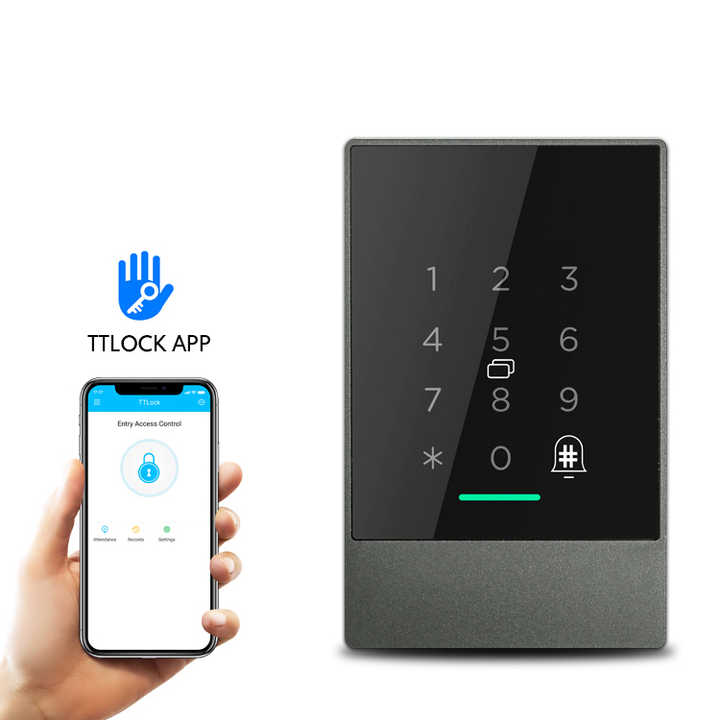 TTlock Keyless Entry Waterproof IP66 RFID Card Password Remotely Doorbell DC12V Fingerprint Access Control