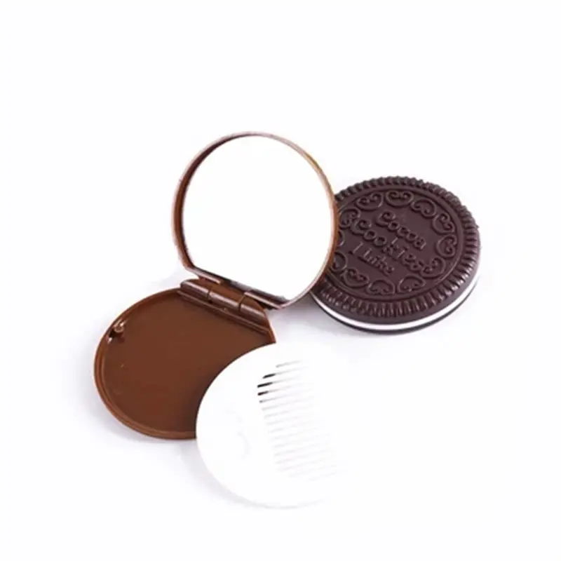 초콜렛 칩 과자 메이크업 거울 귀여운 공주 휴대용 허영 거울 접히는 둥근 거울