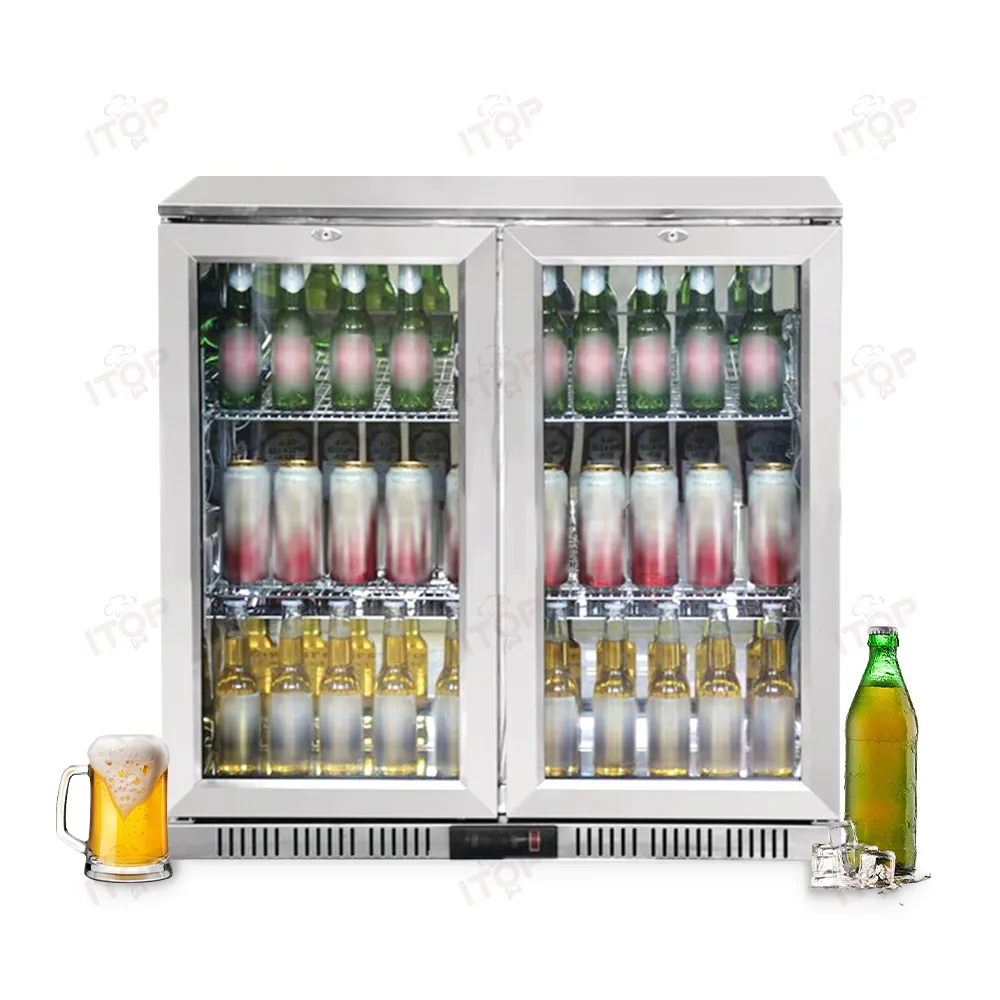 Hotel Comercial Bar Refrigerador Refrigeração Equipamento 190w Vidro Duplo Porta Mini Bar Geladeira