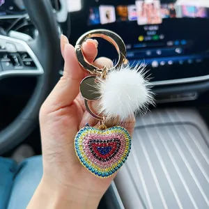 Sevimli peluş büyük taklidi anahtarlık vizon kürk topu Rhinestones kalp kalp şekilli anahtarlık anahtarlık köpüklü PoP PoP anahtarlıklar - Product Image 3