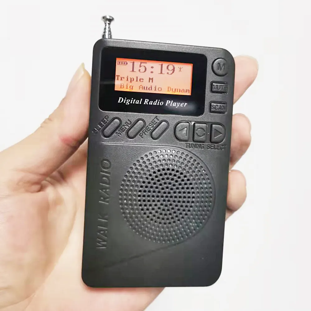 Портативный мини-радиоприемник DAB/FM с проигрывателем TF-карты, ЖК-экраном, встроенной аккумуляторной батареей, кнопкой блокировки, таймером сна
