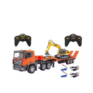 2 In 1 kombinasyonu iki denetleyici 9CH DIY kiti 1 24 ölçekli uzaktan kumanda RC düz platformlu römork kamyon ile ekskavatör oyuncak - Product Image 2