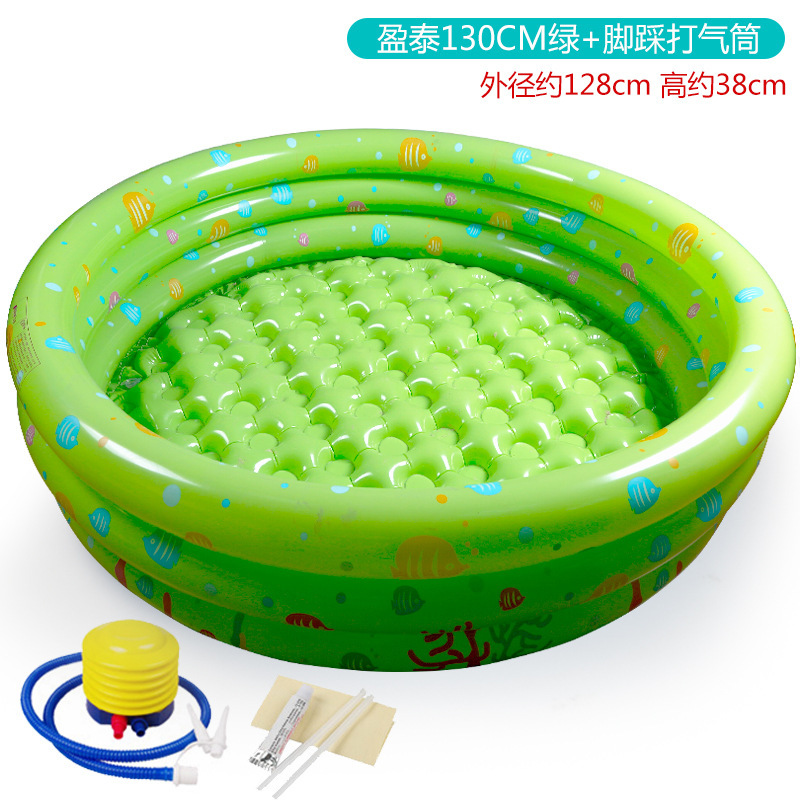 Piscina inflable con fondo de burbujas de tres capas verde de 130 cm
