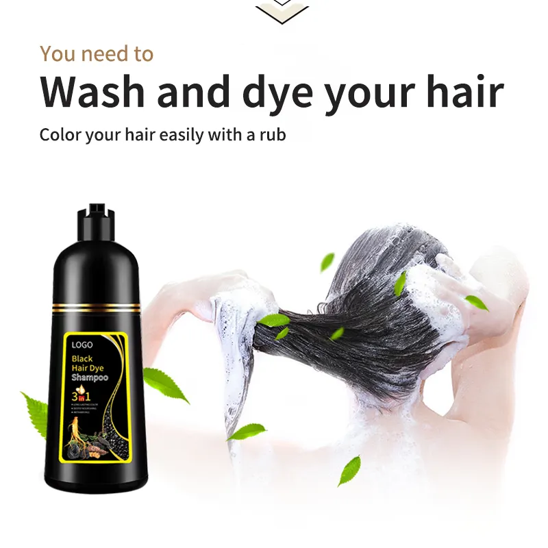 herbal black hair dye shampoo 3 in 1 MOQ 1000 Private label 500ml wholesale color hair dye shampoo