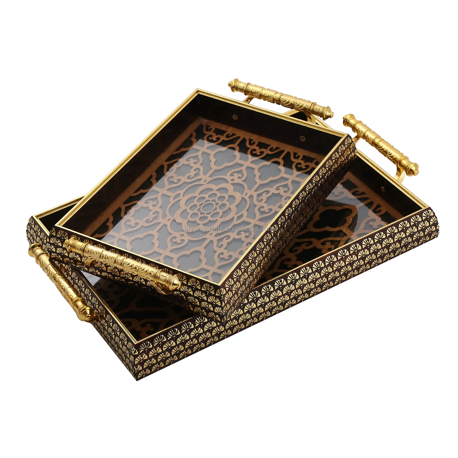 JY Wooden mdf elegant design eco-friendly ottoman dresser tray shagreen decorative serving trays For Luxury Hotel