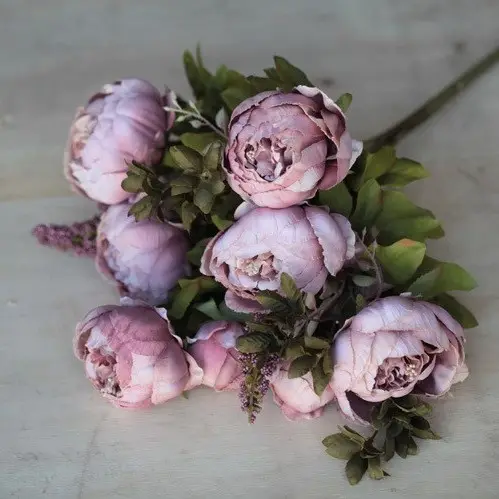 Flores artificiales de peonía de seda, ramo de flores de plástico rosa, peonías falsas, flores de imitación en naranja, decoraciones de boda para recepción