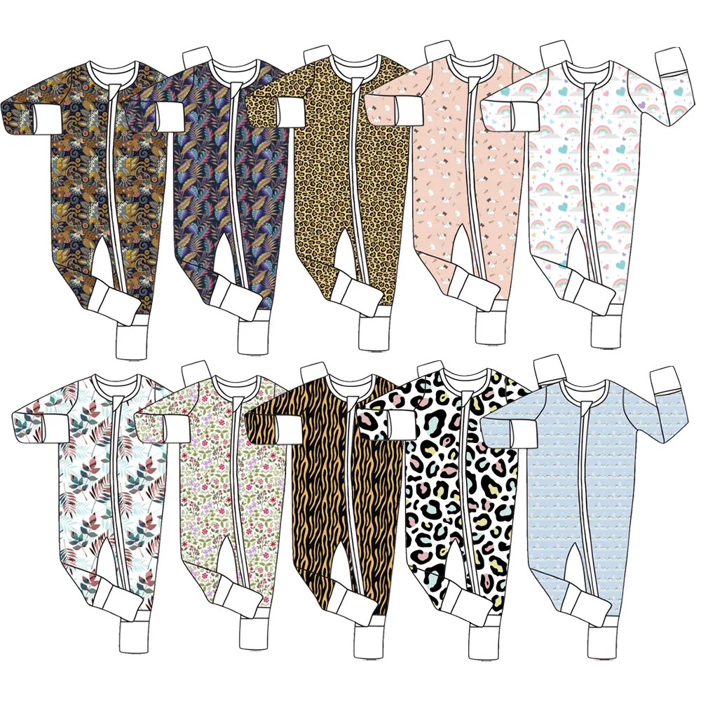 Macacão de manga comprida para bebês, macacão de pijama de bambu com zíper para bebês, roupa de navio imediata