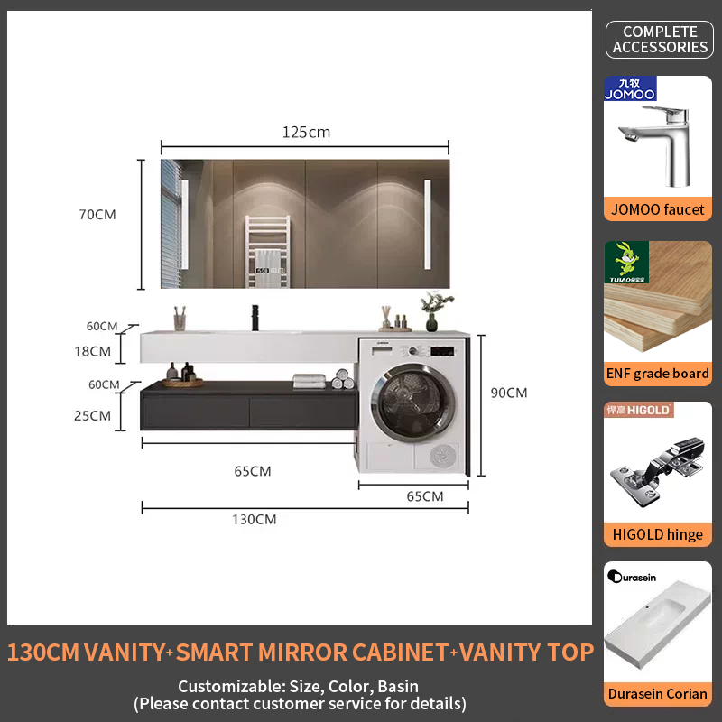 130Durasein Integrated Basin + Smart Mirror Cabinet