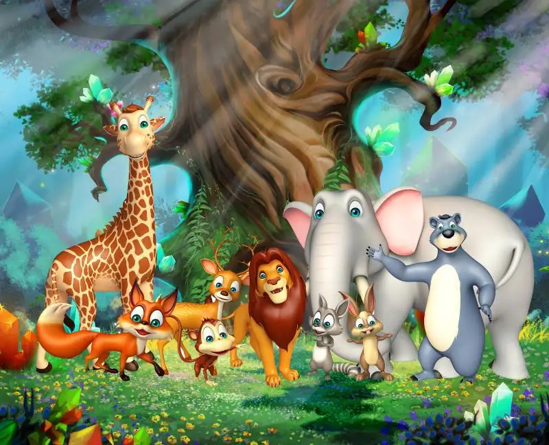 Papel pintado mural personalizado 3D dibujos animados bosque Animal mundo niños habitación dormitorio pared pintura papel pintado León Tigre mono
